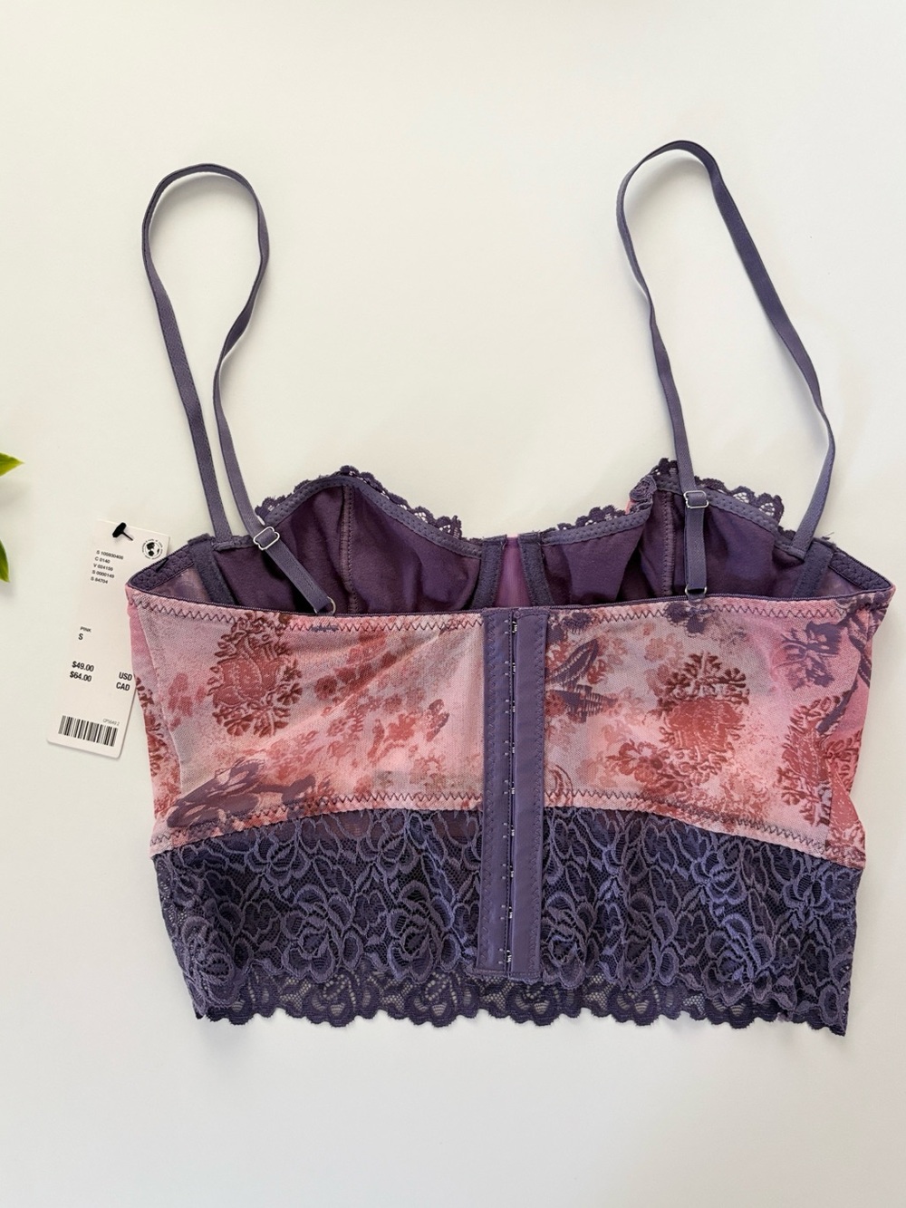 NWT urban outfitters pink and purple lace corset top - Picture 2 of 3